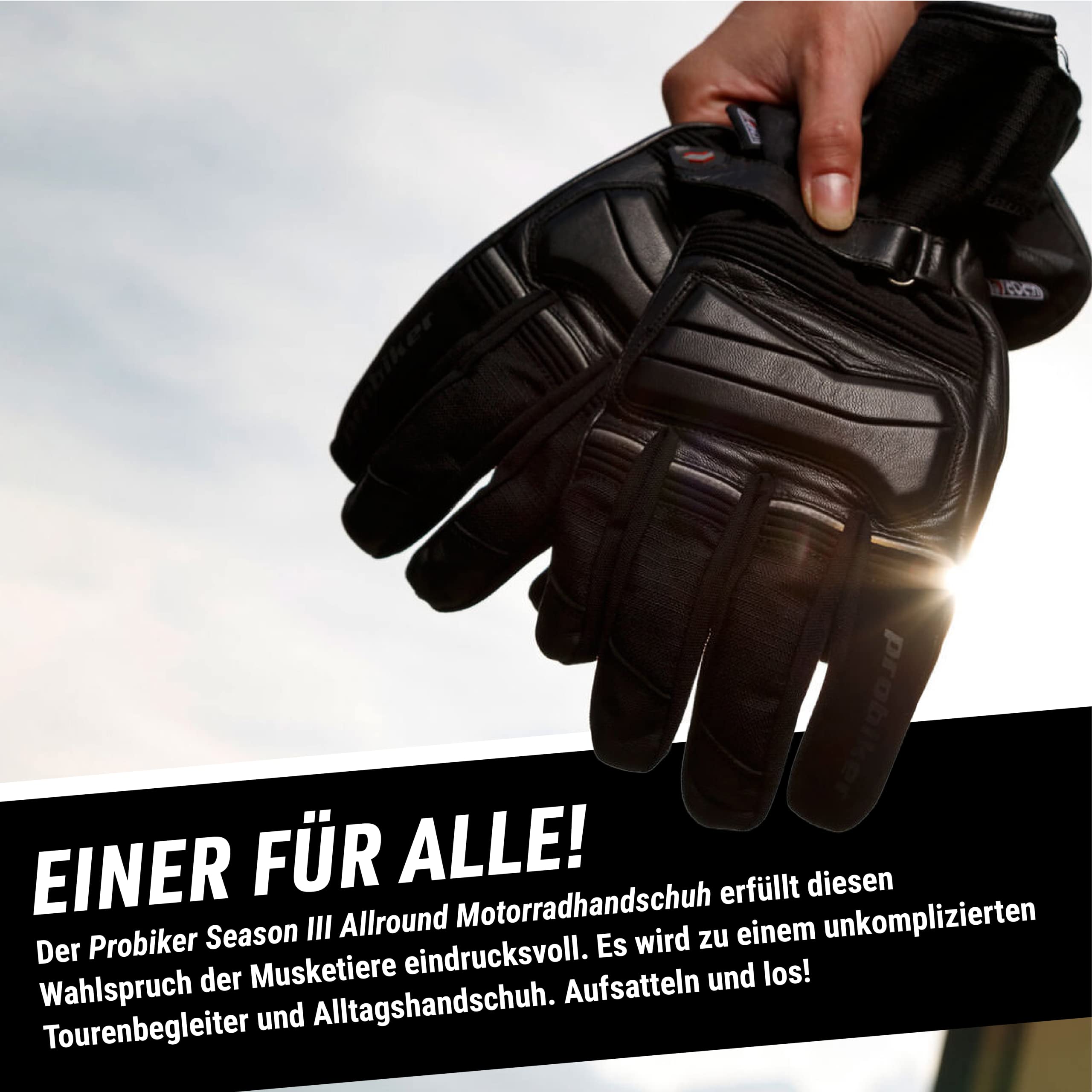 Probiker Season III Motorradhandschuhe, Wasserdicht, Winddicht, Atmungsaktiv, Knöchelpolsterung, Weitenverstellbare Stulpe, Abriebfeste Oberhand,