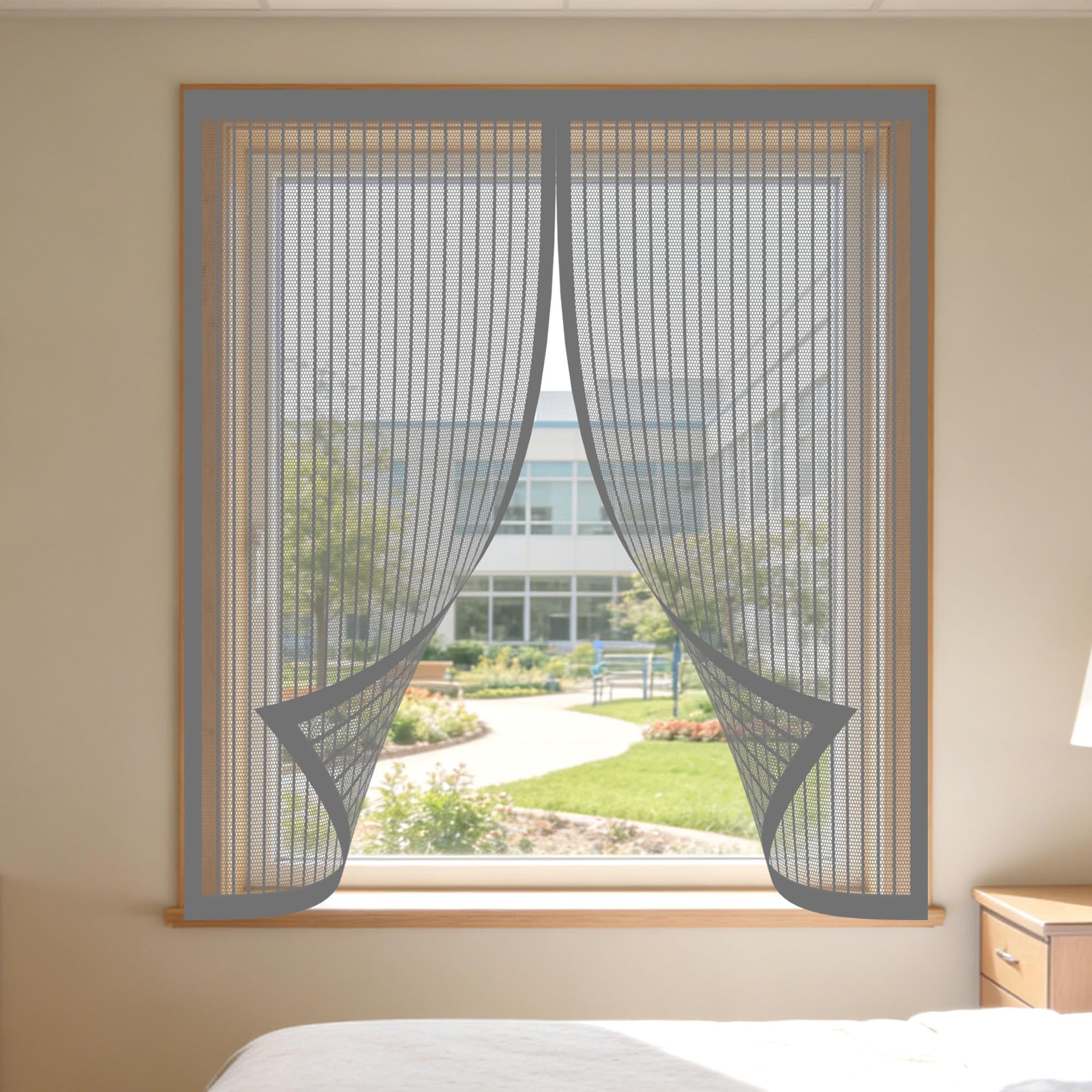 Fly Screens Windows 180 x 175 cm with Selfadhesive Magnetic Window Screen Insect Mesh Without Drilling Or Screwing with Self Adhesive Tape for Living Room Bedroom Offfice, Grey