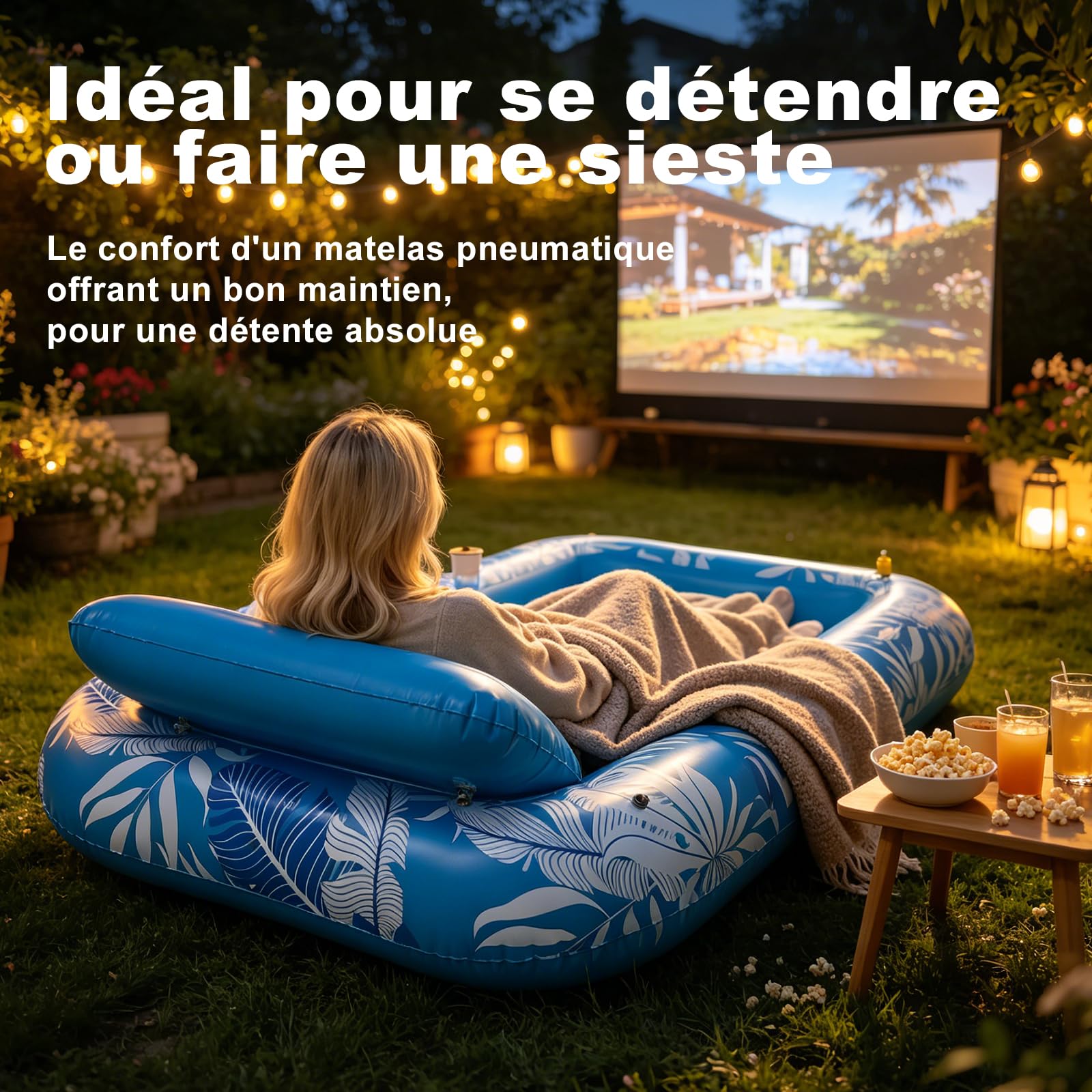 Balakaka Matelas Gonflable Adultes 208×130cm, 4 en 1 Hamac Flottant avec Dossier Tanning Pool avec Porte-Boisson, Design de Pulvérisation d'eau, pour Fêtes de Plage