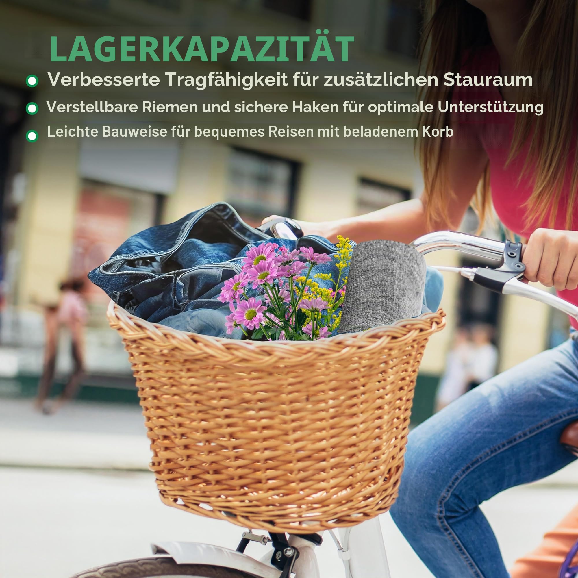 ProSource Wicker Bike Basket Front Cargo for Women and Men, Fits Most Bikes, Beach Cruiser, Stationary Bike, Ebike, Road Bike, Light Brown