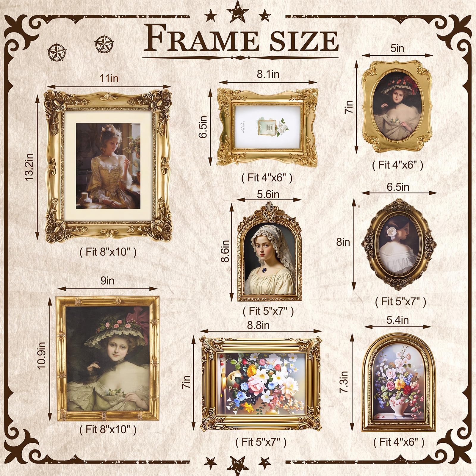 Best Antique Picture Frames for 2026: Vetted Picks 1 Lineshading 8 Pcs Vintage Picture Frames Set for Gallery Wall, Antique Gold Resi — product photo