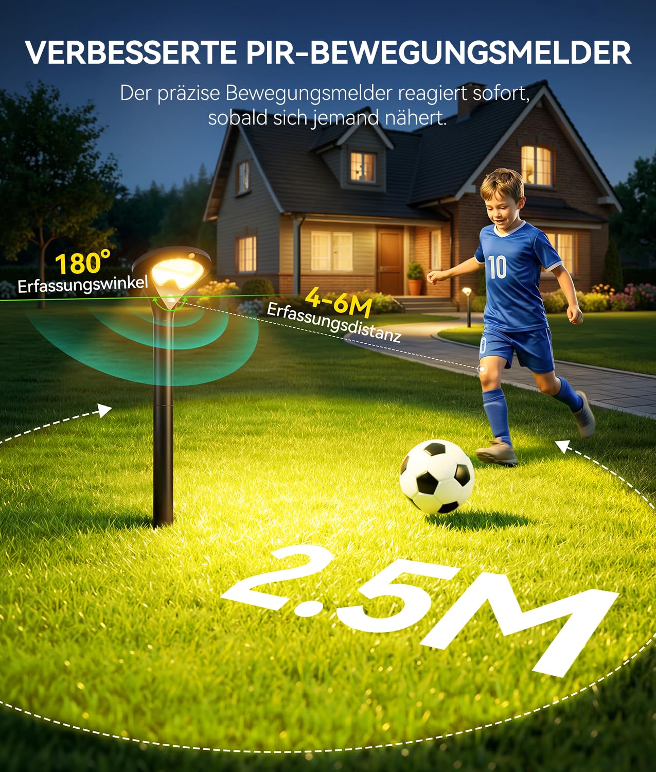 Solarlampen für Außen 6 Pack, Garten Solarleuchten mit Bewegungsmelder, 550LM Moderne 3 Lichtmodi, Helle 26 LEDs Warmweiß, IP65 Wasserdichte Solarleuchten für Außen, Hof, Rasen, Terrasse, Weg