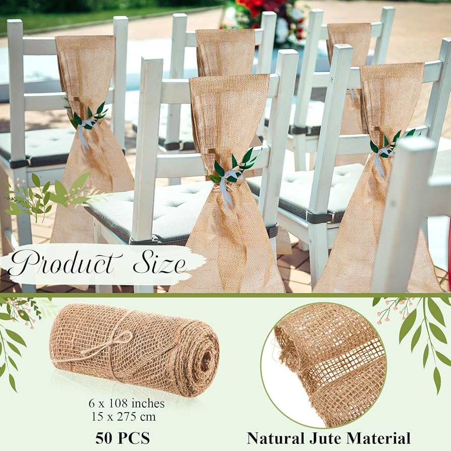 Amazon.com: Jecery 50 Pcs Burlap Chair Bows Sashes Ribbon