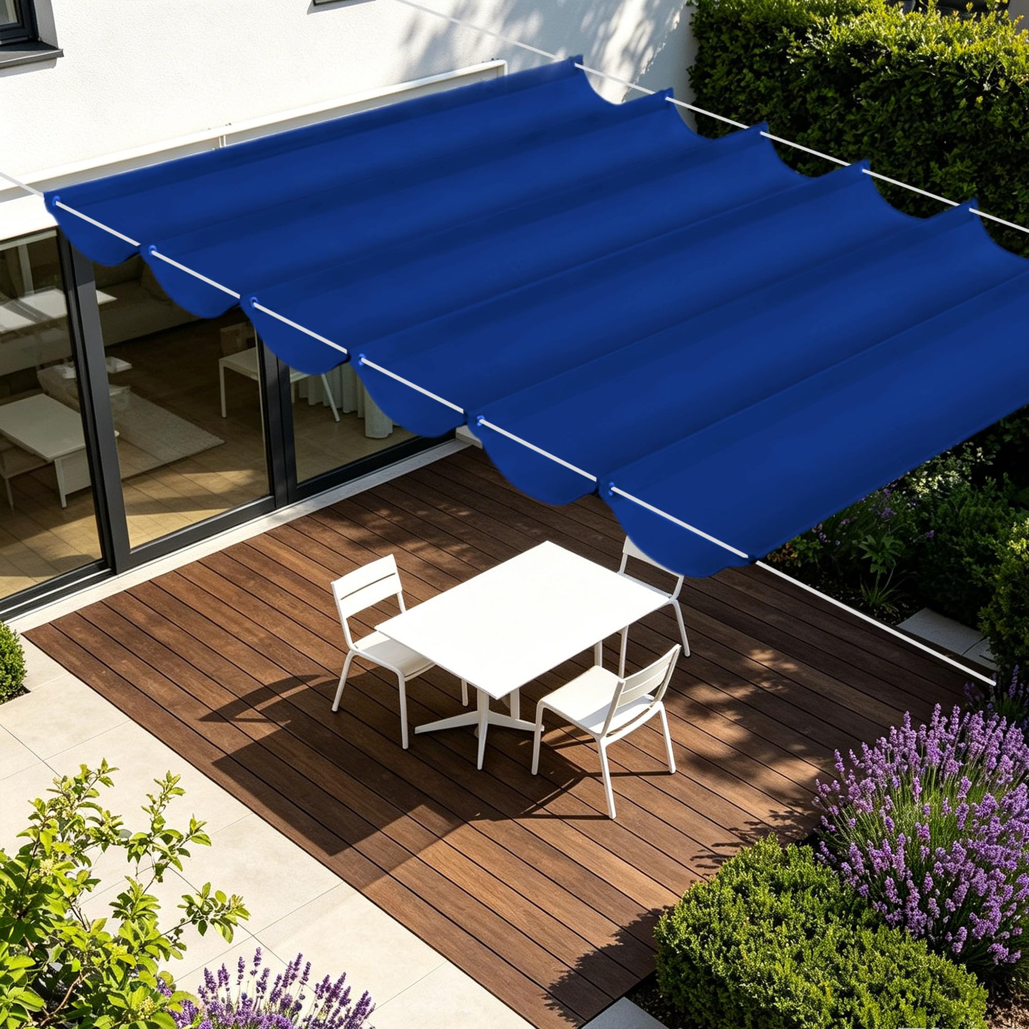 Voile d'ombrage bleu foncé pour jardin et grand balcon d'été