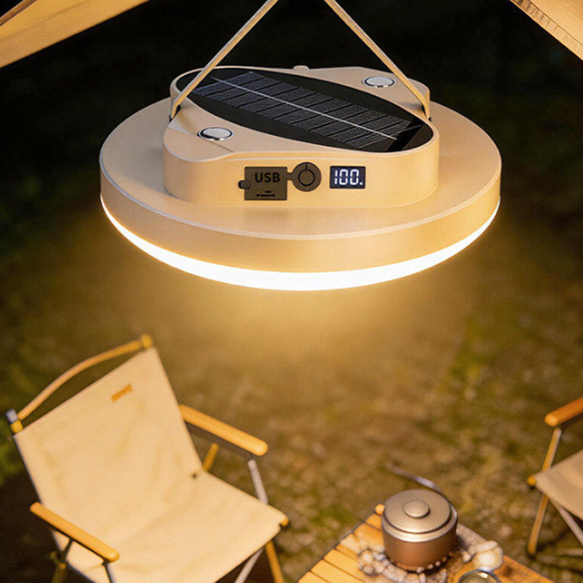 Camping Tent Light, Solar & Type-c Charging Camping Lantern Rechargeable, Plastic Tent Lights for with 8000mah Battery, 200 Sqft, Light, Garden Décor