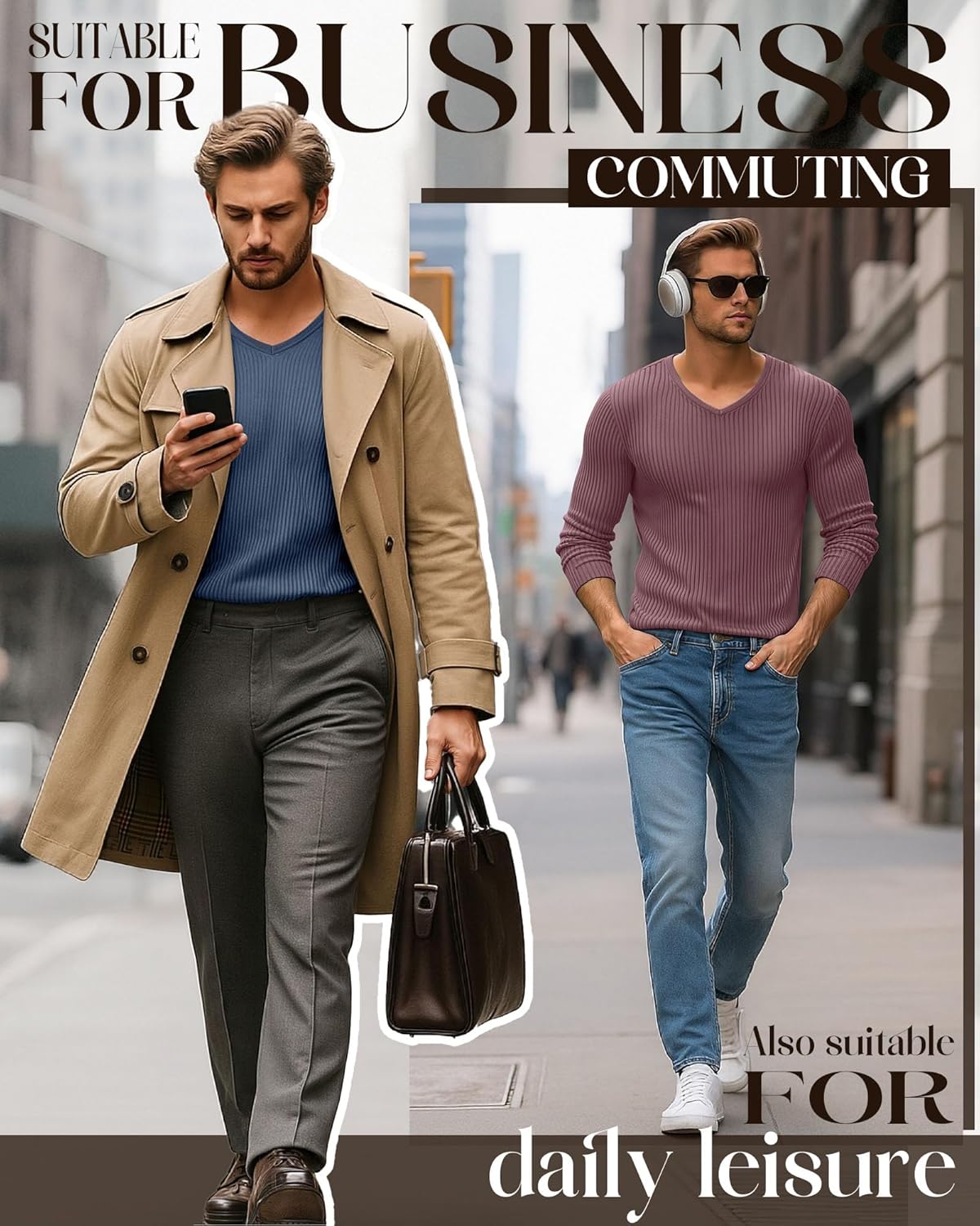 3 Pack Men's V Neck Thermal Ribbed Shirts Cotton Long Sleeve Casual Underwear Slim Fit Stretchy Base Layer Tops