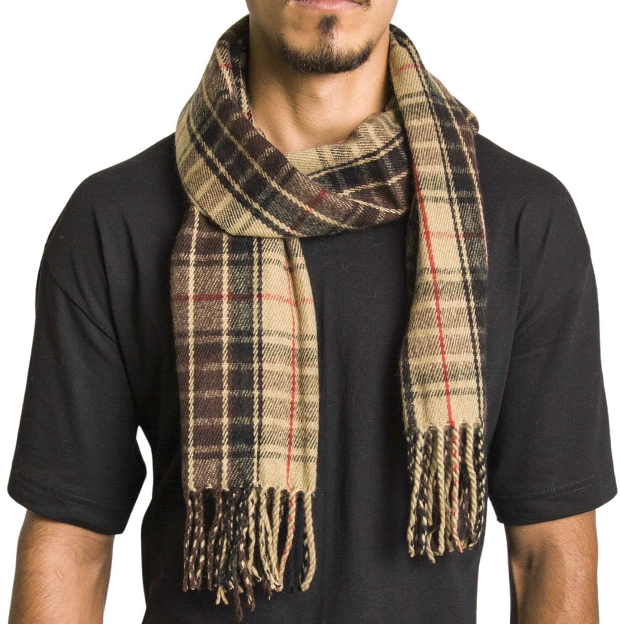 alpine swiss Écharpe à carreaux pour hommes Écharpes d'hiver douces unisexe, plaid marron, taille unique