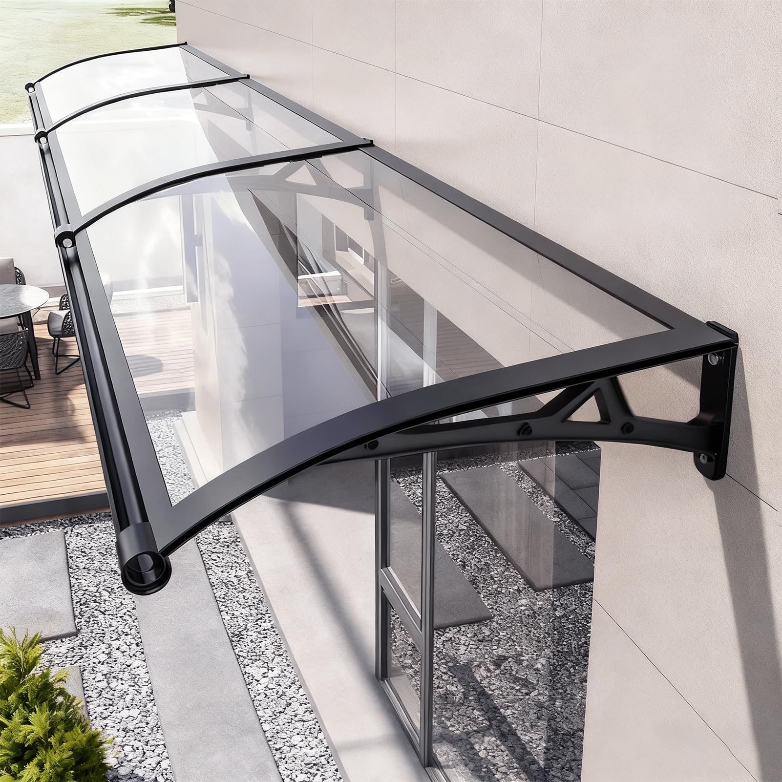 Marquesina Puerta Exterior, Marquesina para Puerta de Entrada, Toldo Exterior de Policarbonato y Aluminio, Protección contra Lluvia, Nieve y Sol, Fácil Instalación(80×160cm)