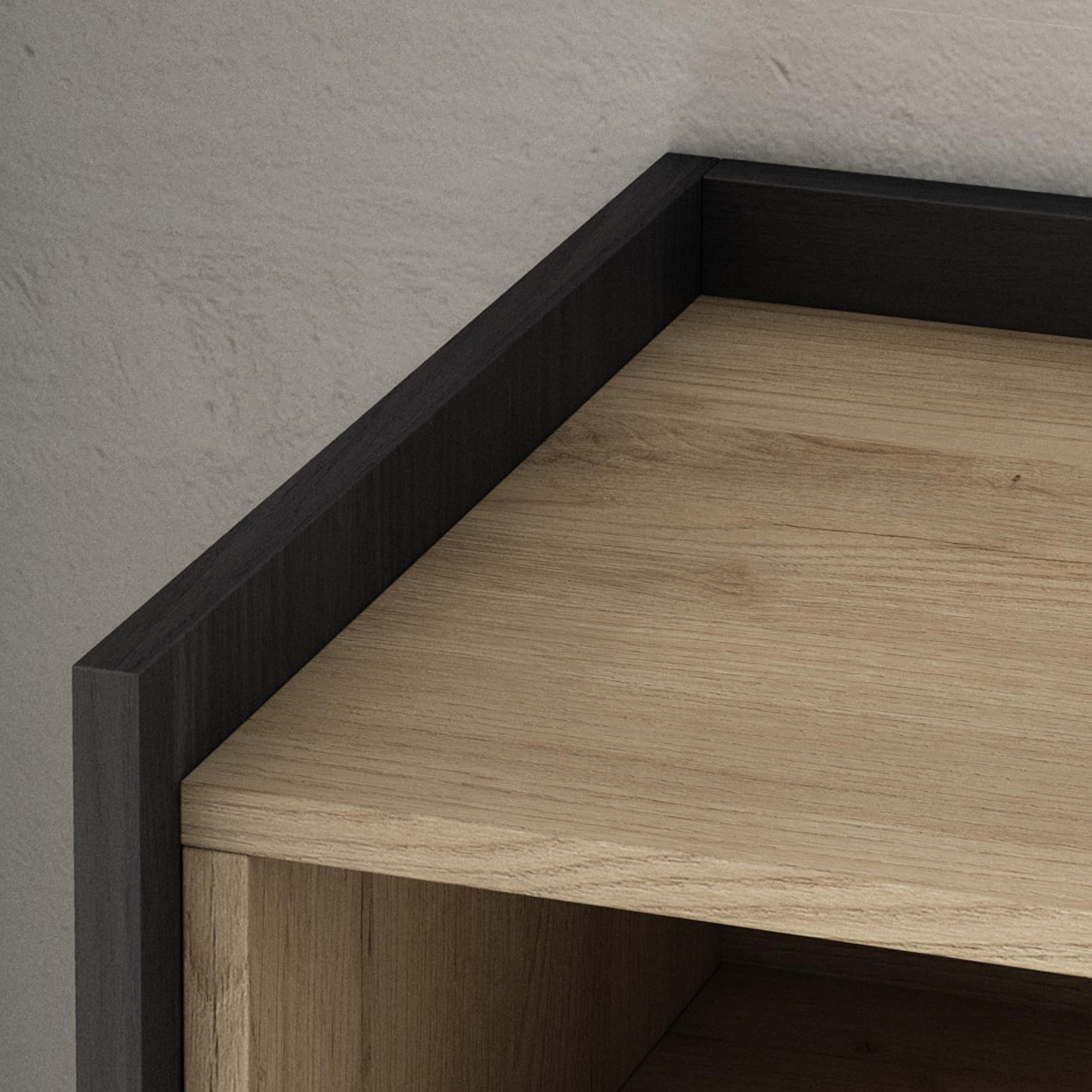 Skraut Home | Mueble TV | Muebles de salón, almacenaje | 207x50x37 cm | para televisión hasta 80" | Chimenea eléctrica | Estilo Moderno | Roble y Negro
