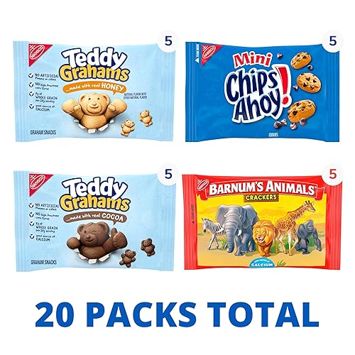 Miniatura 5 de Nabisco Fun Shapes - Paquete variado de galletas de animales de Barnum's, Teddy Grahams y CHIPS AHOY!, 20 paquetes de aperitivos