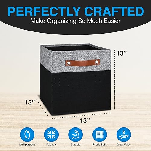 Miniatura 3 de Pomatree Cubos de almacenamiento de 13 x 13 pulgadas, paquete de 6, cubos de almacenamiento de tela de lino de 13 pulgadas para dormitorio, sala de