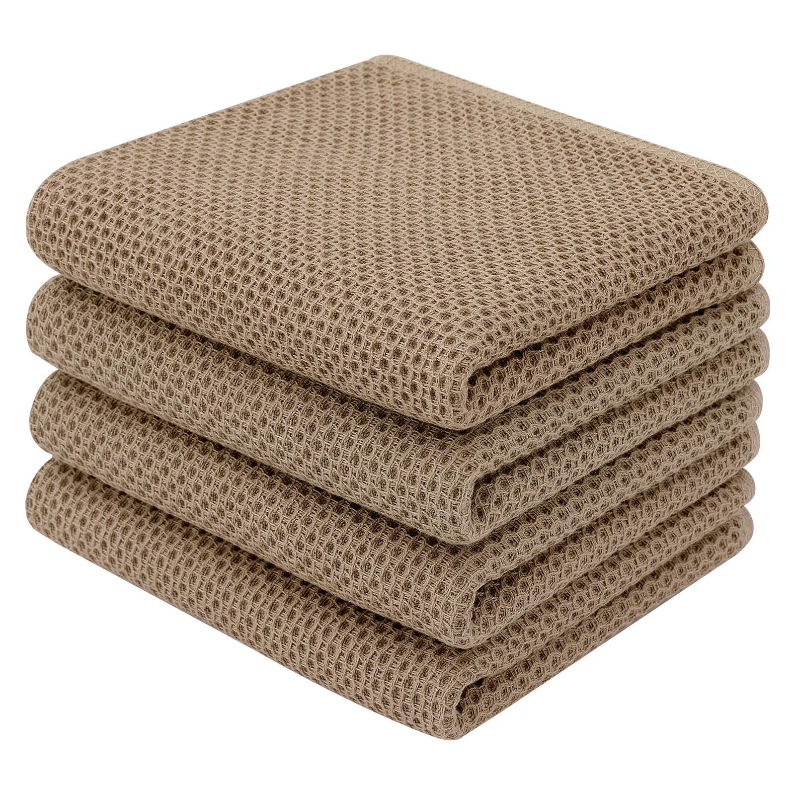 Homaxy 100% Cotton Waffle Weave Kitchen Dish Towels, Ultra Soft Absorbent Quick Drying Cleaning Towel, 13 x 28 Inches, 4-Pack, Tan