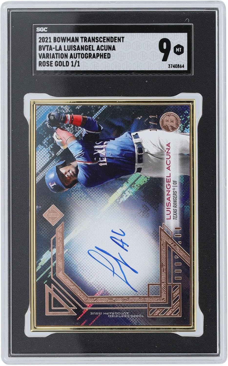 Luisangel Acuna Texas Rangers Autographed 2021 Bowman Transcendent Rose #BVTA-LA #1/1 SGC Authenticated 9 Card - Baseball Slabbed Autographed Cards