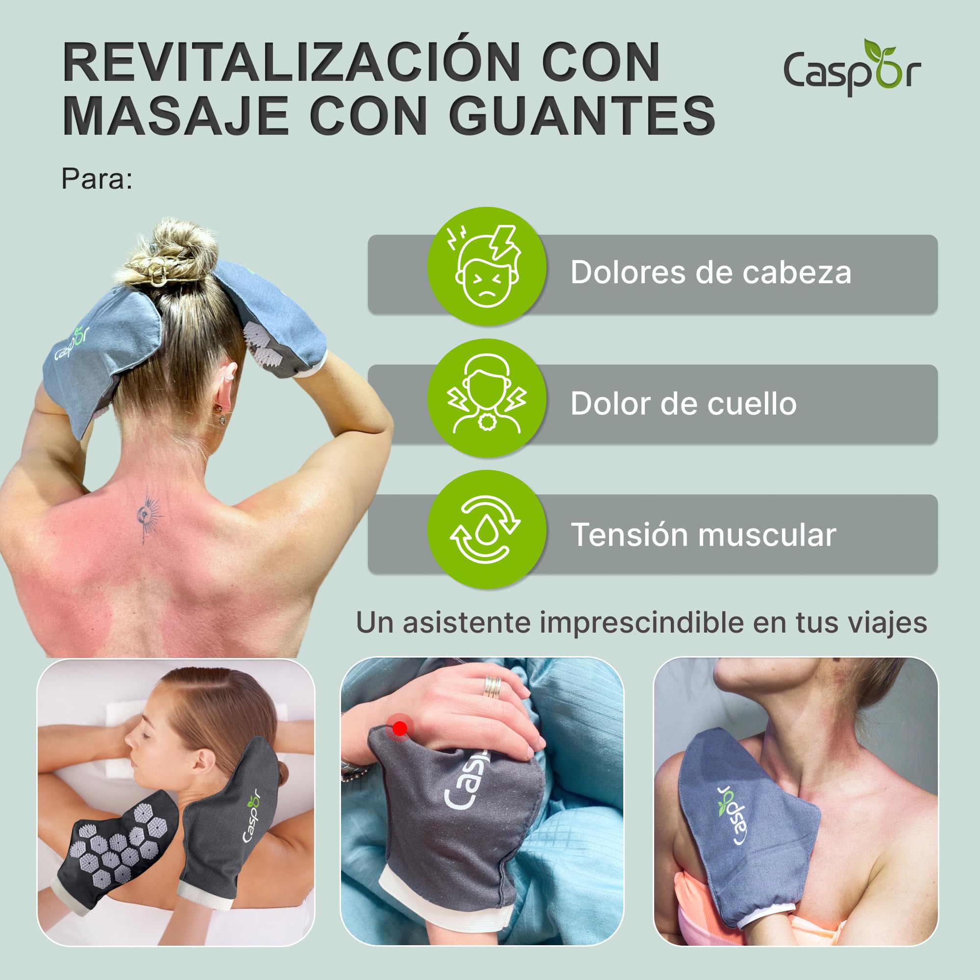 Akupressur Eco Set - Esterilla de acupresión con cojín, bolsa, guantes de masaje de lino 100% con fibras de coco, ganador de pruebas mate 05/24 para el dolor de espalda Caspor®