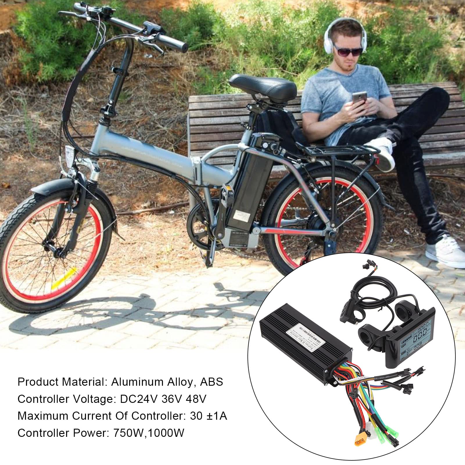 Focket 24V 36V 48V 750W/1000W Motor Brushless Controller, Brushless Motor Speed Controller with LCD Display Panel, Electric Conversion Kit for Electric , Scooter