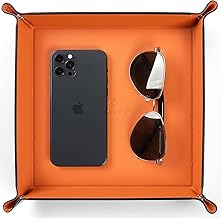 Vlando Leather Tray Trinket Tray Accessories Remote Control Key Watch Glasses Black Orange
