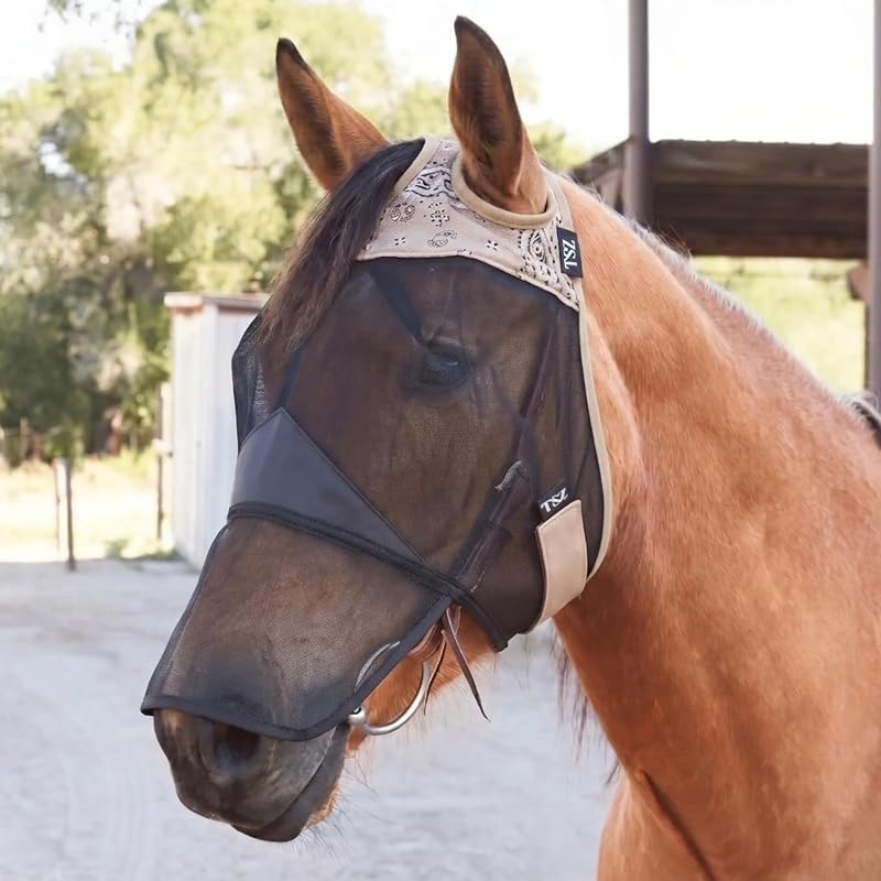 Máscara contra moscas para cavalos com cobertura de nariz e tela respirável The Sunny Zebra RM4