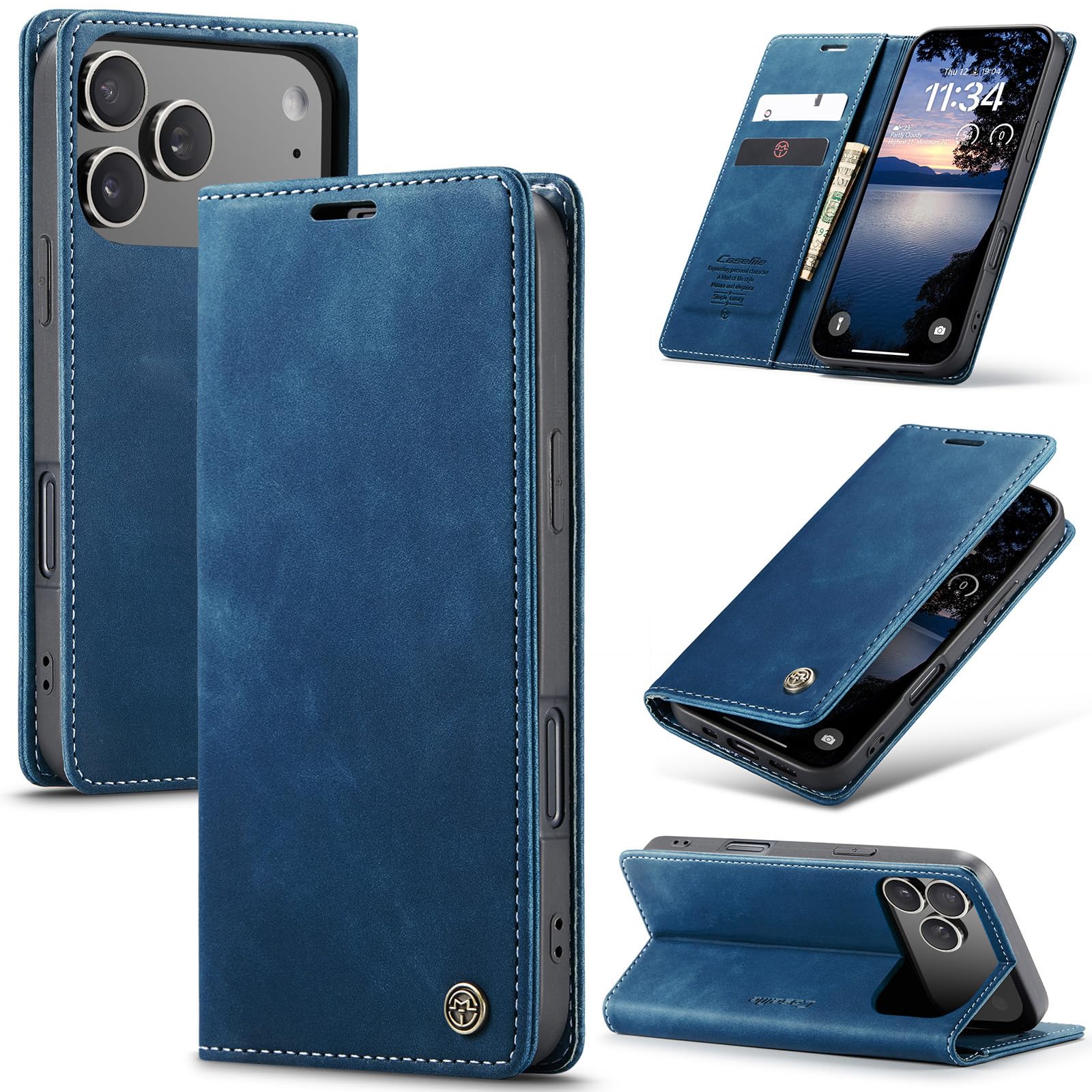 Azororo Cover per iPhone 17 Pro Max 5G, Premium PU Pelle Custodia, Magnetica Carta Fessura Portafoglio Case, Flip Cavalletto Custodia per iPhone 17 Pro Max - Blu