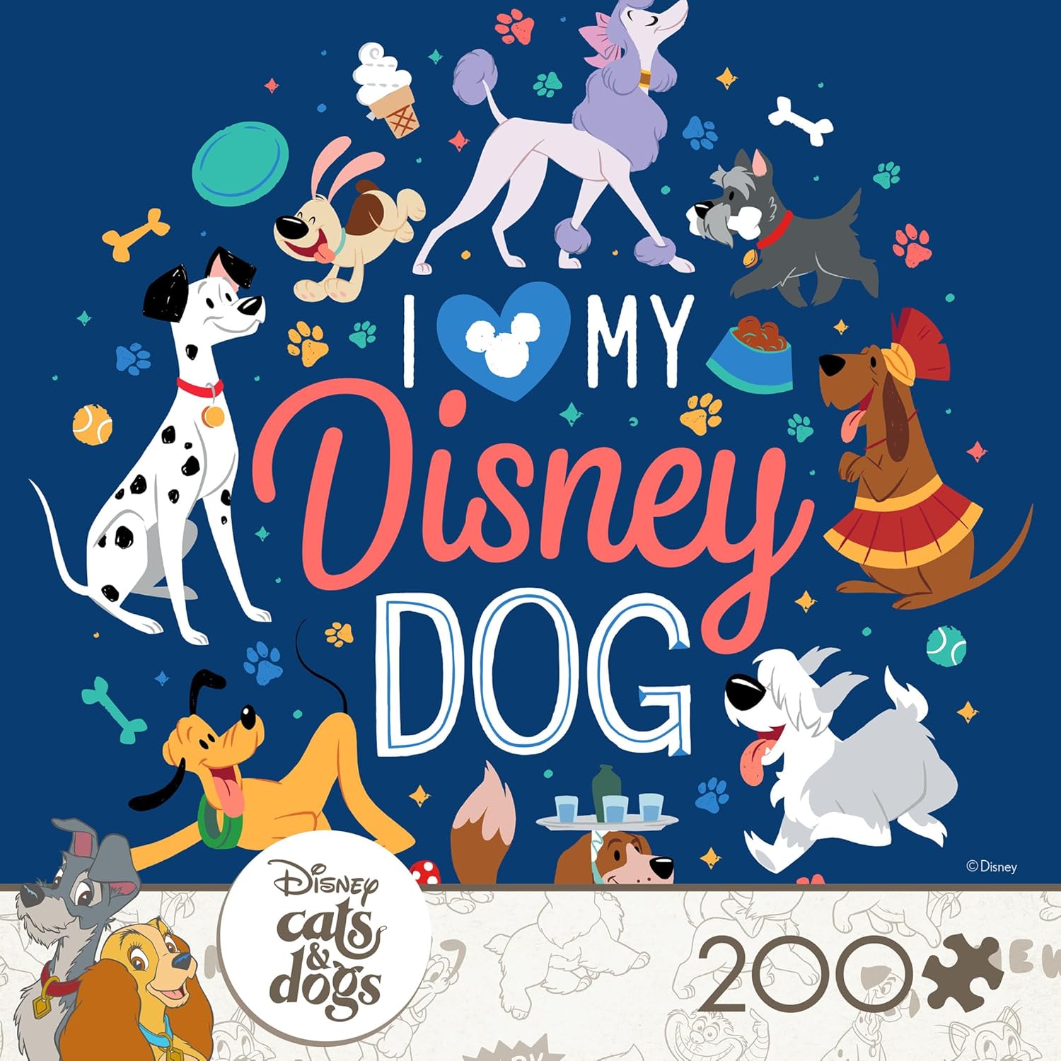 Ceaco - Disney Cats and Dogs - I Love My Disney Dog - 200 Piece Puzzle for Families - Challenging and Perfect for Game Nights - Finished Puzzle Size 15 x 15