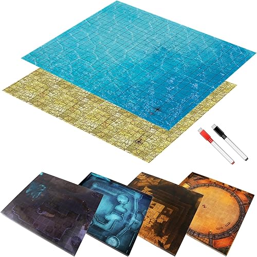 CZYY DND - Tapete plegable de borrado en seco, mapa TTRPG de pastizales y desiertos, terreno de cartón de dos caras de 27 x 23 pulgadas con rejilla