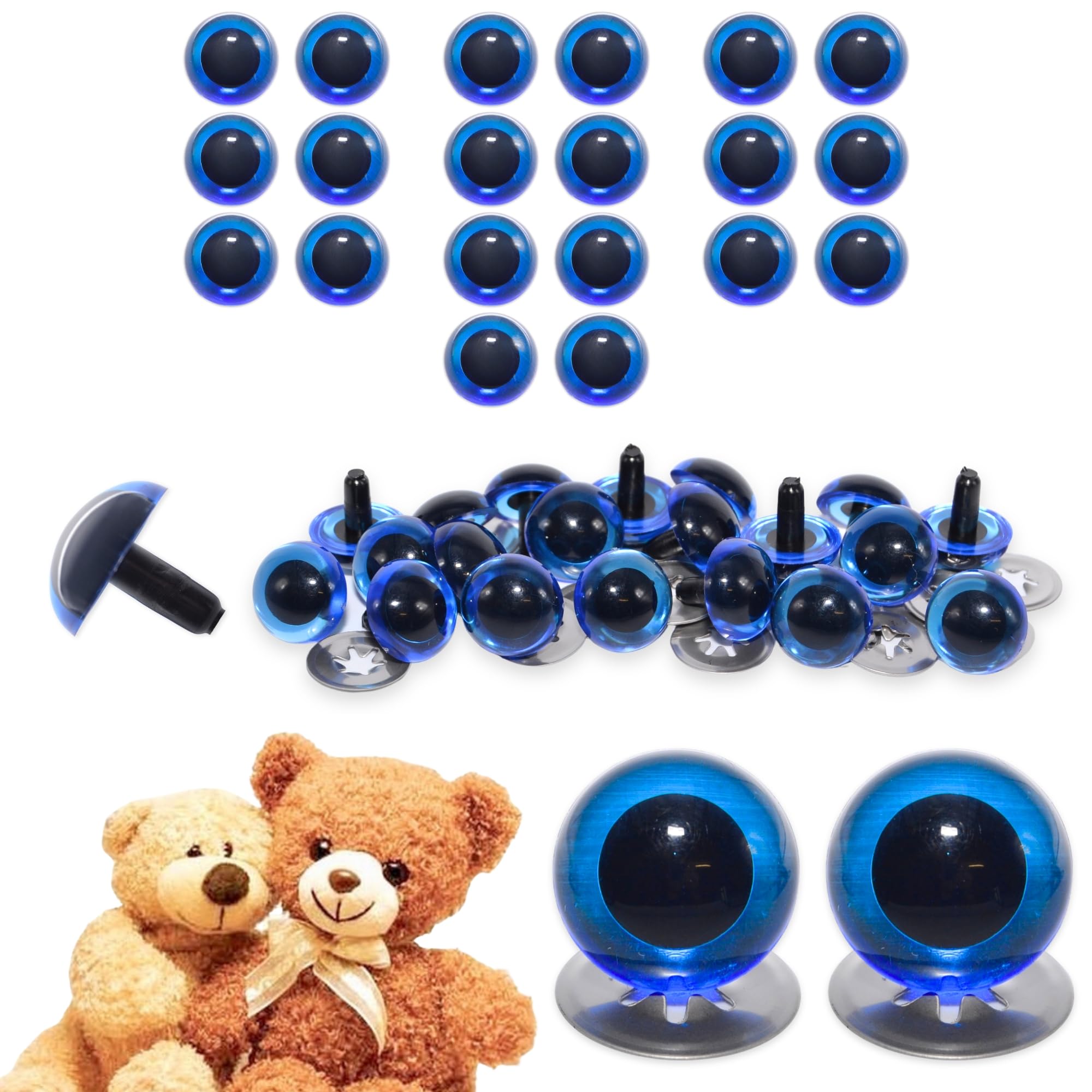 celloexpress 21mm Transparent Blue Crystal Eyes with Metal Backs - Safety Eyes for Soft Toy Teddy Bear Animal Making (Pack of 10 Pairs)