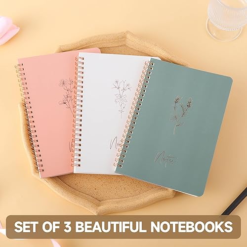Miniatura 6 de Paquete de 3 cuadernos en espiral, papel liso de 3.53 ozm, 120 páginas A5 de 8.26 x 5.7 pulgadas, páginas a rayas de 0.27 pulgadas, bolsillo
