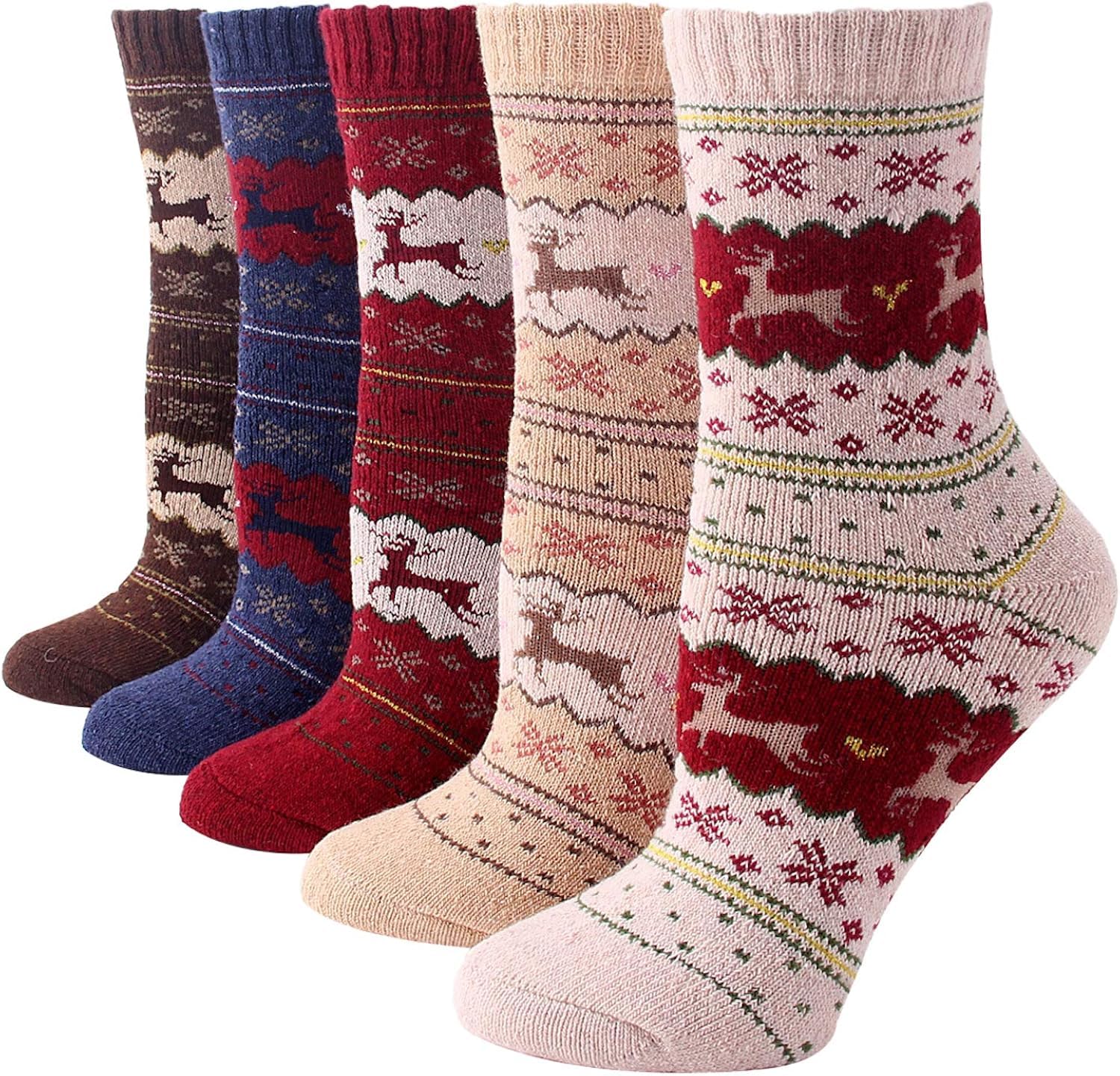 PinKit Women's Woollen Winter Socks Without Thumb (Multicolour, Free Size) - Pack of 5