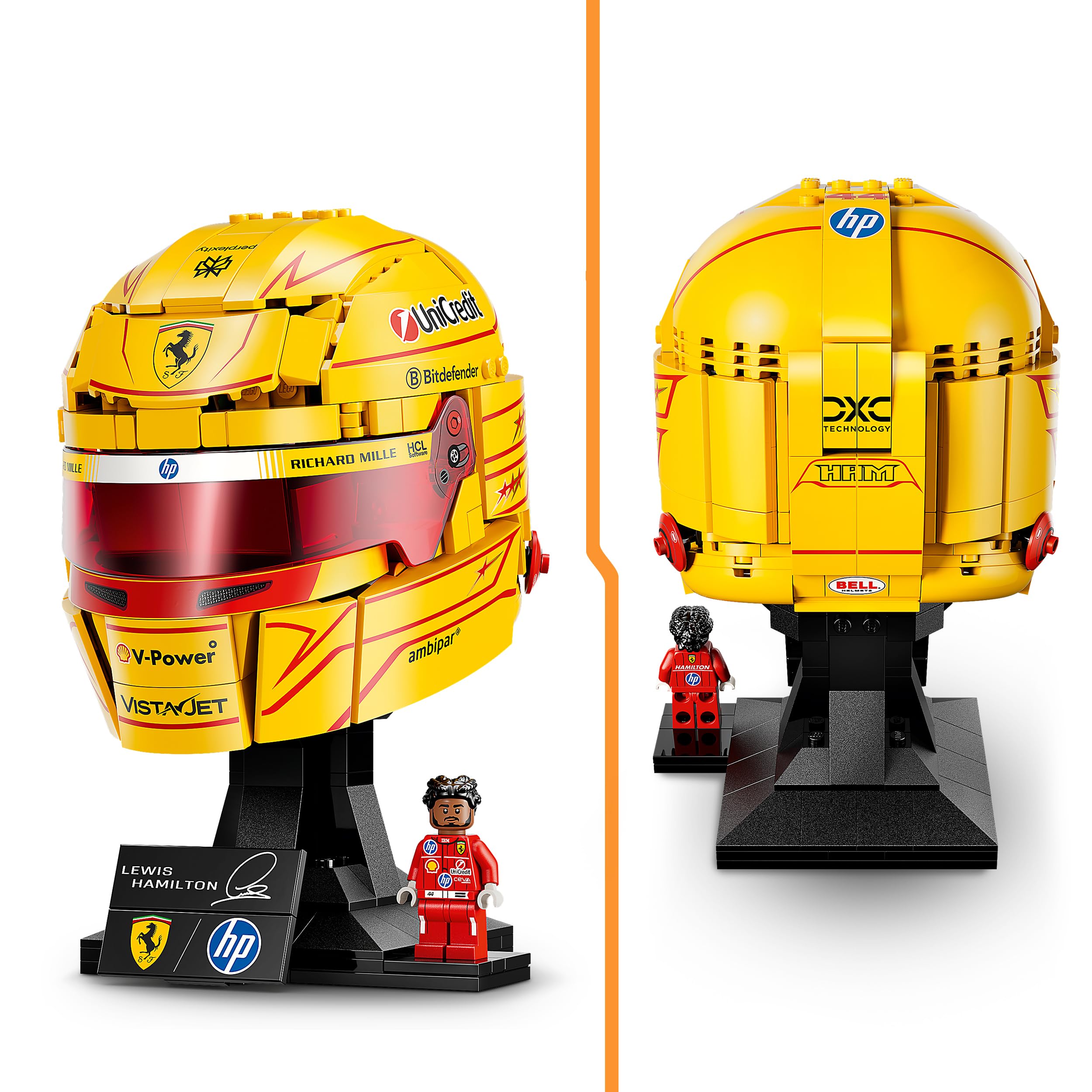 LEGO Editions Scuderia Ferrari HP Lewis Hamilton Helm - F1 Merchandise - Ausstellungsmodell Bausatz mit sammelbarer Minifigur - Geschenk für Jungen ab 14 Jahren und Erwachsene Motorsportfans - 43022
