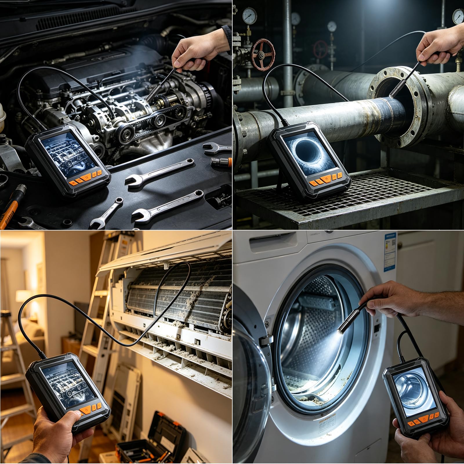 Discoball Endoscopio industrial IPS 1280P de 4.3 pulgadas, cámara de boroscopio impermeable IP67 con 6 luces LED y cable semirrígido para inspección de coche/casa/alcantarillado (cable de 5 m)