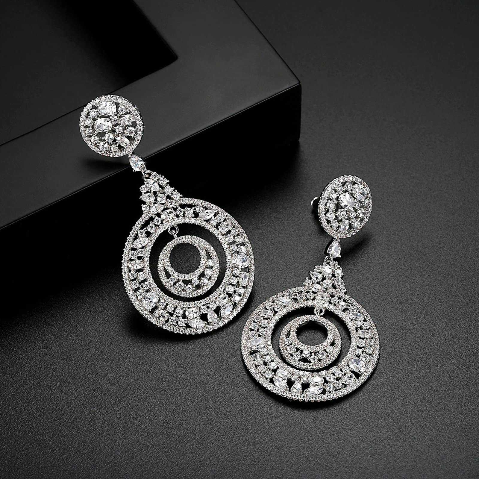 KnSam Pendientes de mujer, de oro, pendientes para niña, doble redondo con circonita cúbica, cobre, pendientes para mujer o niña, color blanco y oro