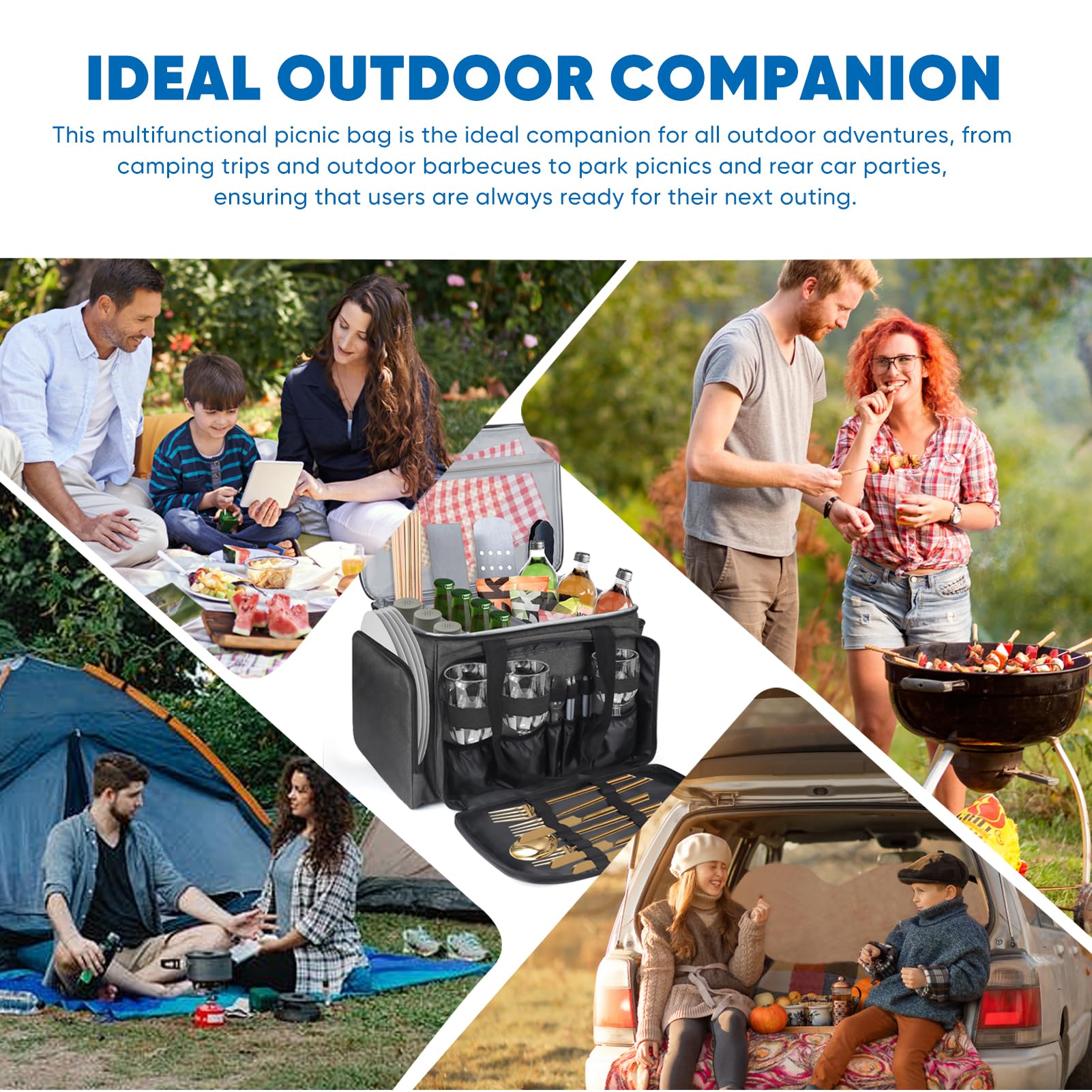 Bolsa de picnic multiusos, organizador de camping al aire libre, bolsa de almacenamiento para utensilios de cocina, vajilla, botellas de gas y especias, impermeable y duradera, 19.5 x 13.5 x 11