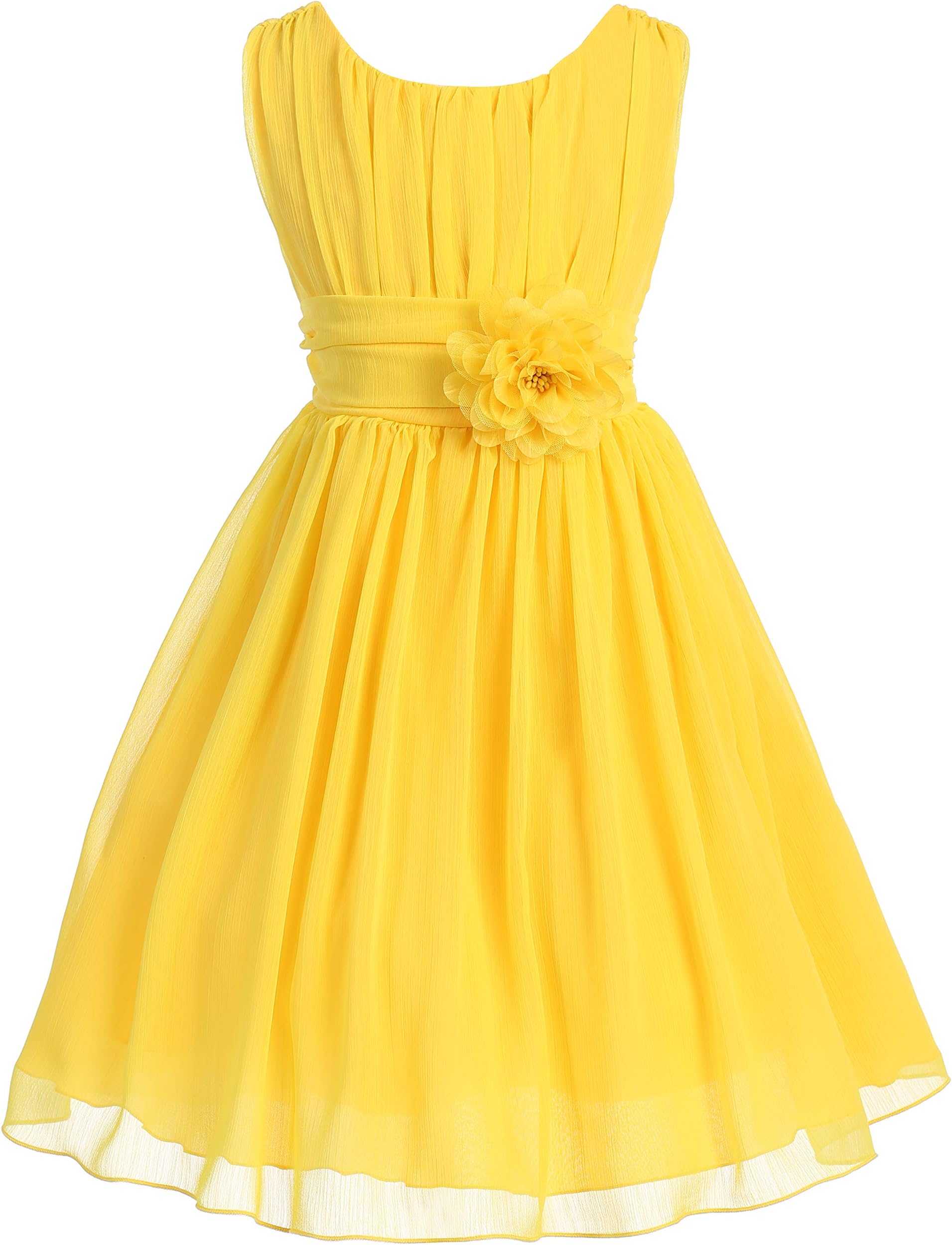 Little Girls Elegant Yoryu Wrinkled Chiffon Summer Flowers Girls Dresses