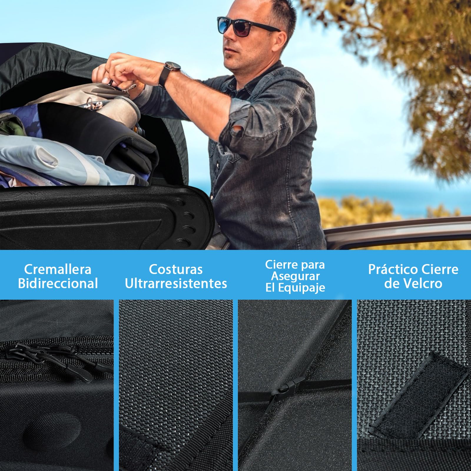 RELAX4LIFE Cofre Techo Coche Plegable 400L con 4 Correas Seguras y 4 Asas Robustas, Baul Coche Techo Impermeable con Bolsa Portaequipajes para Jeeps, Todoterrenos con/sin Portaequipajes, Negro