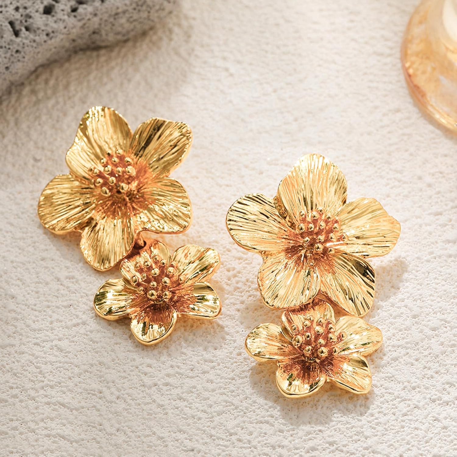 Statement Flower Earrings Gold Floral Design Lightweight Dangle for Women Fashion Jewelry Gift - Image 5