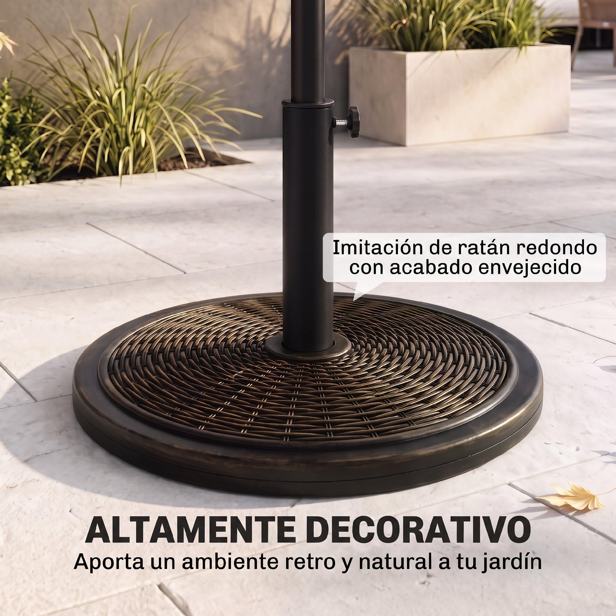 Outsunny Base para Sombrilla de Jardín Postes 35/38/48 mm Ø48x34 cm Bronce | Peso Neto 13 kg, Soporte de Parasol, Cemento Retro, para Terraza Patio Exterior