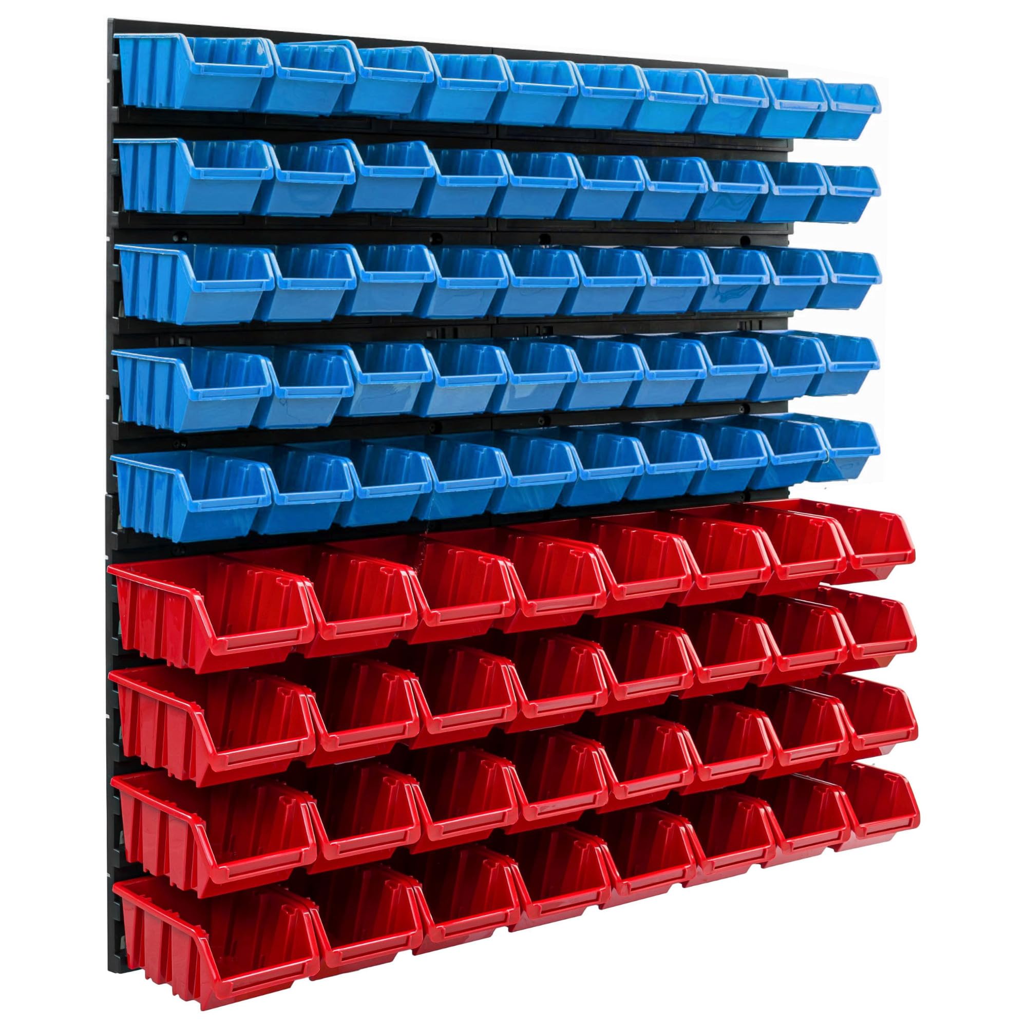 Lagersystem Wandregal 770 x 780 mm | 82 stck. Box | Stapelboxen Schüttenregal Sichtlagerkästen | Extra Starke Wandplatten | Regal Erweiterbar | Werkstattregal Lagerregal Werkstattwandregal Steckregal