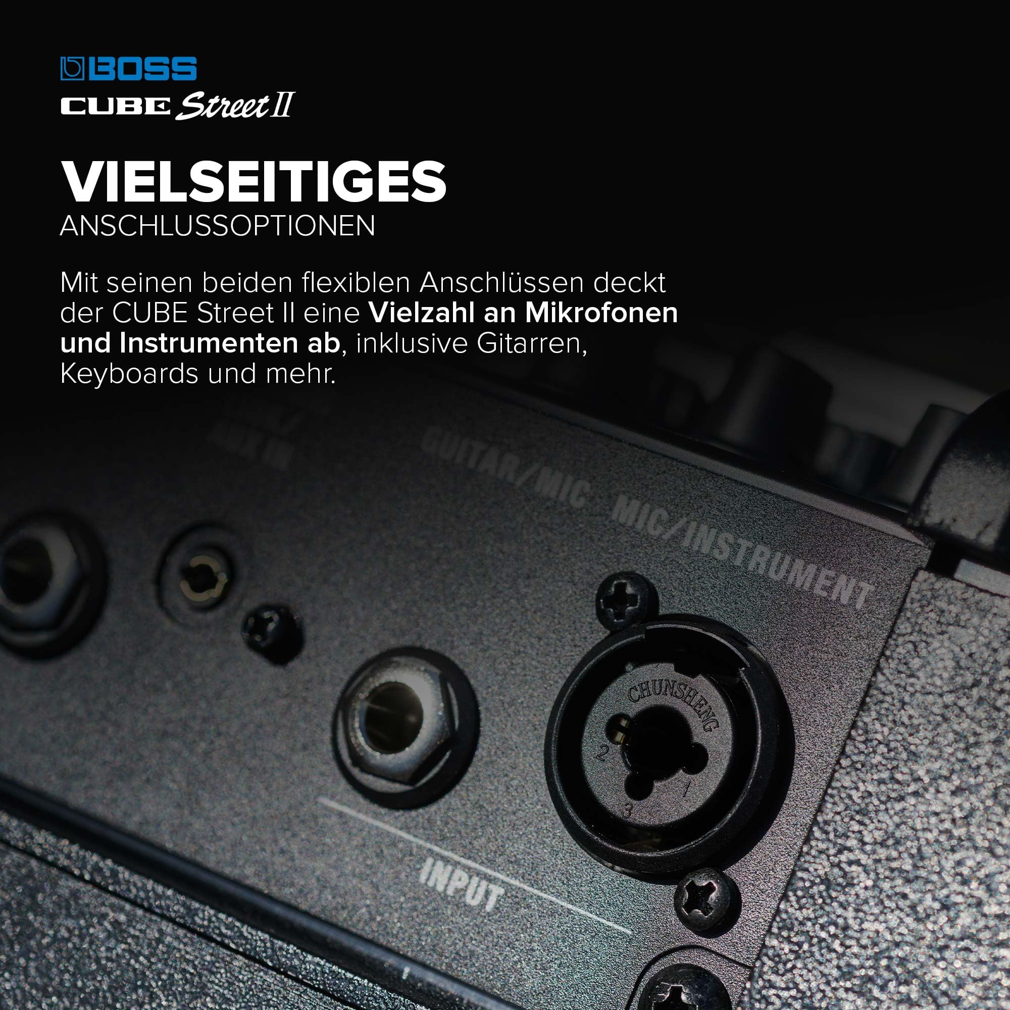 BOSS Cube Street II | Tragbarer batteriebetriebener Stereoverstärker | Hochwertiger Sound | Perfekt für Straßenmusik | Anschluss von Mikrofonen, Instrumenten & Audiogeräten | Schwarz