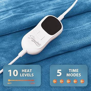 Homemate Heated Blanket Electric Throw - 50x60 Heating Blanket Throw 1/2/4/6/8 Hours Auto-Off 10 Heat Level Over-Heat Protection Flannel Sherpa ETL Certification