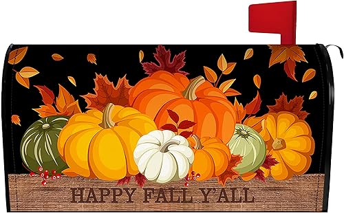 Funda para buzón de calabaza de otoño de 21 x 18 pulgadas, fundas magnéticas impermeables para buzón de texto "Happy Fall Y'all", para decoración de