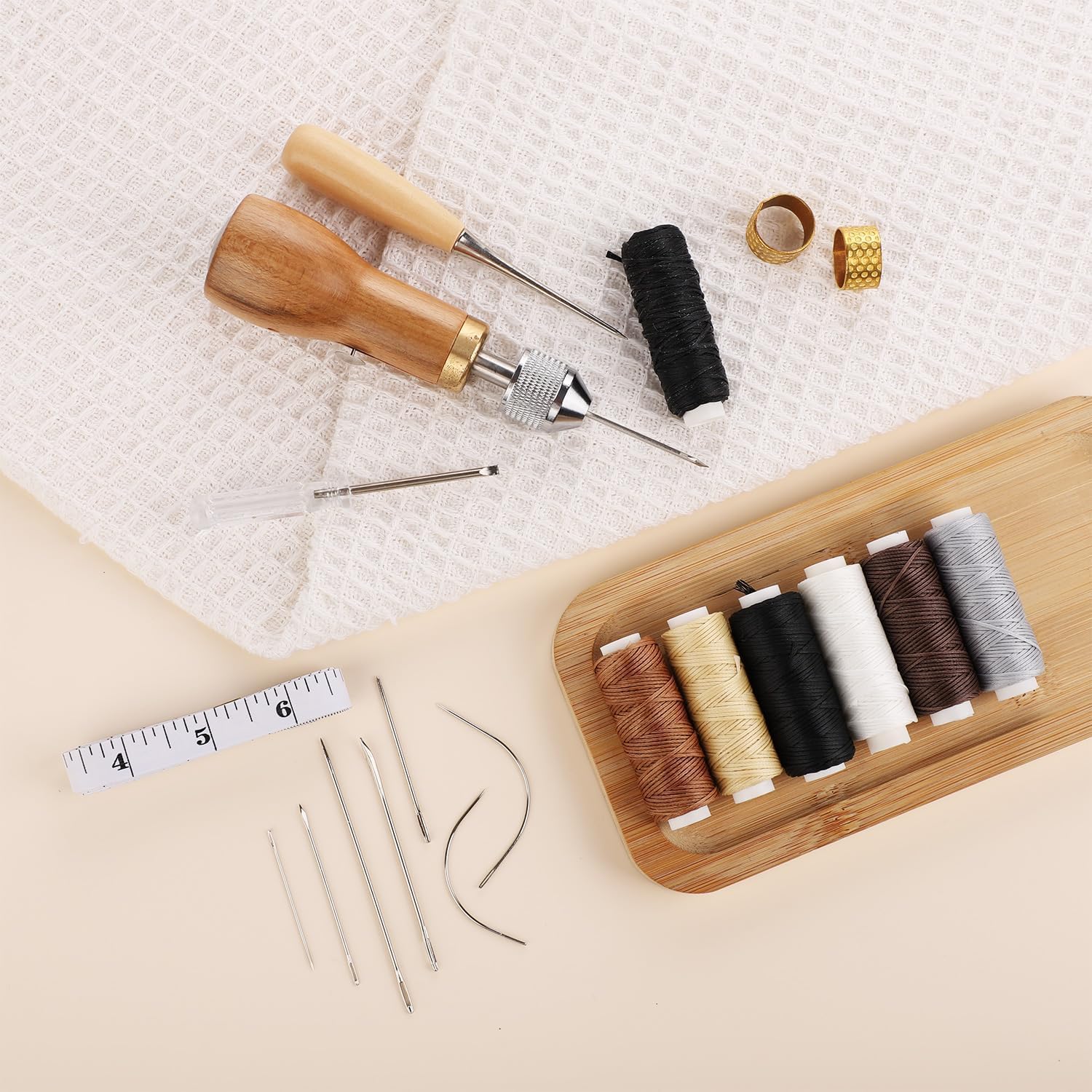 Sewing Awl Kit, Portable Tool Stitching Leather Sewing Thread, Waxed Thread Kit for DIY Leather Sewing Repair Craft (2)