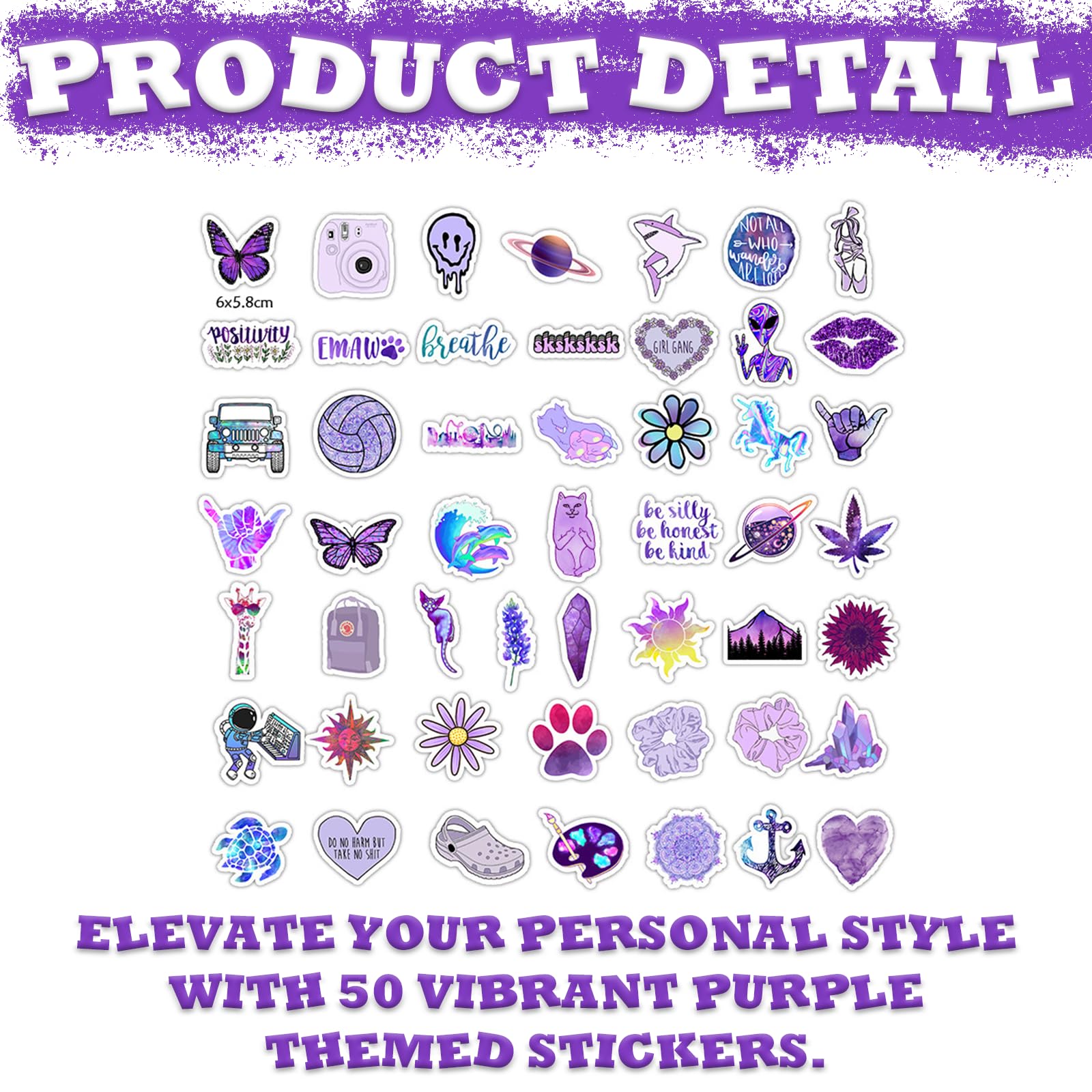 Purple Stickers Aesthetic, 50 Waterproof Vinyl Stickers for Girls Teens Cute Preppy Laptop Stickers for Water Bottle Suitcase Scrapbook - Image 3