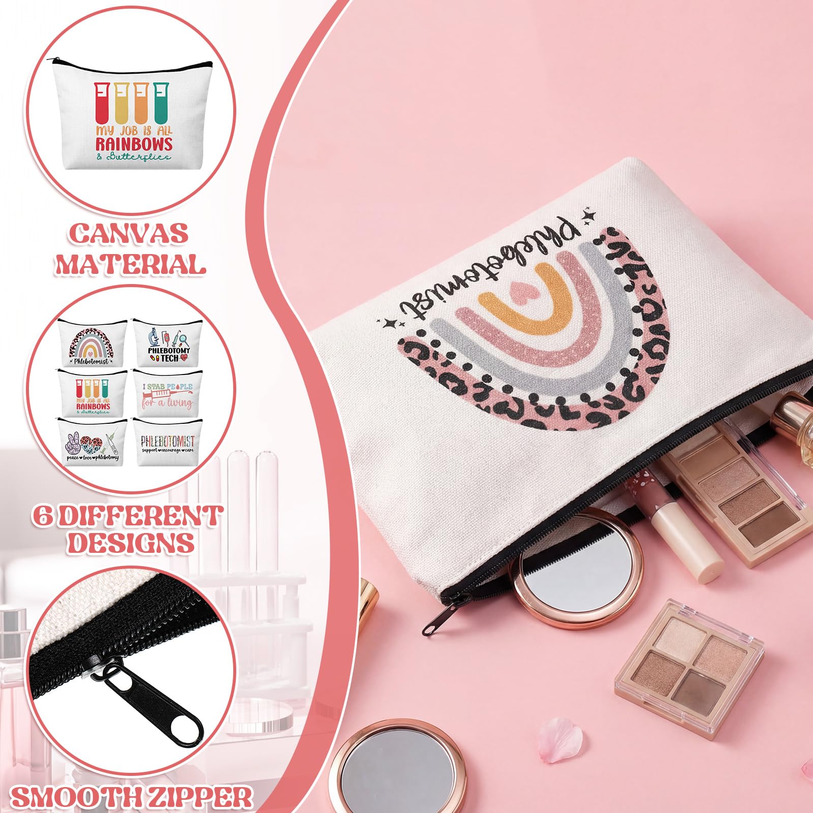 Kacctyen 12 Pcs Phlebotomist Gift for Women Phlebotomy Technician Graduation Makeup Cosmetic Bag Appreciation Travel Toiletry for Nurse Day End of School Gifts