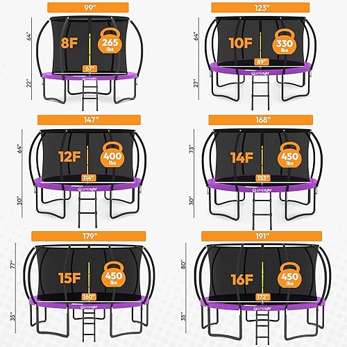 Miniatura 97 de Jumpzylla - Cama elástica recreativa para niños, con red de seguridad, escalera y revestimiento antioxidante, de 8, 10, 12, 14, 15 y 16 pies