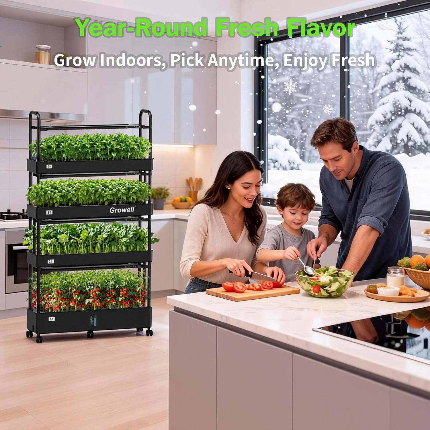 Growell Large Hydroponics Growing System Kit, 120 Pods Vertical Indoor Herb Garden Kit with 2 Light Modes & Auto Circulating Water System, 48L Movable Indoor Gardening System for Herb Vegetable Fruit