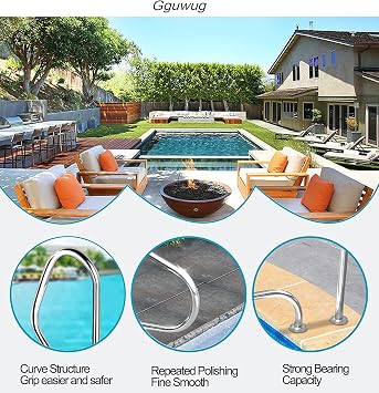 80x47 Pool Railing Humanized Swimming Pool Handrail Mounted Braced Swimming Pool Easy Mount Hand Grab Rail with Self-Taping Screws for Garden Backyard Pools