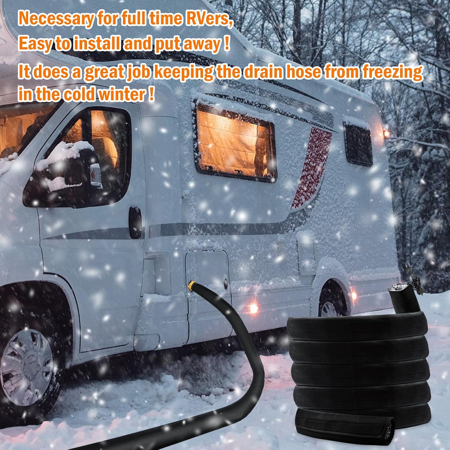 20Ft Heated RV Sewer Hose Cover - Electric Heated Sleeve with 6.5Ft Power Cord for Winter RV Camper
