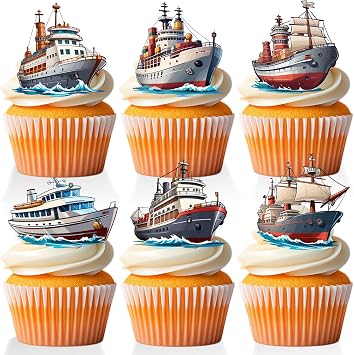 18 PCS Nautical Cupcake Toppers for Boys Girls Happy Birhday Baby Shower Ship Boat Cake Decor Navy Sailing Nautical Party Decorations Supplies