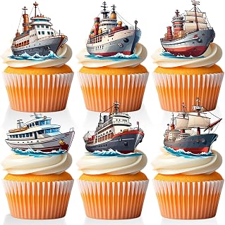18 PCS Nautical Cupcake Toppers for Boys Girls Happy Birhday Baby Shower Ship Boat Cake Decor Navy Sailing Nautical Party Decorations Supplies