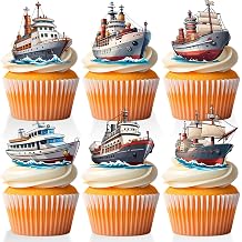 18 PCS Nautical Cupcake Toppers for Boys Girls Happy Birhday Baby Shower Ship Boat Cake Decor Navy Sailing Nautical Party Decorations Supplies