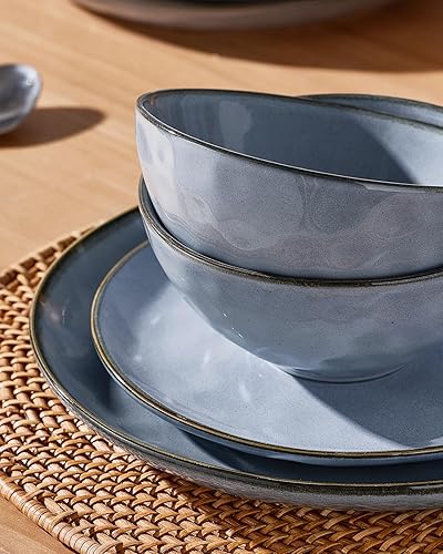 Miniatura 4 de Famiware Juego de vajilla para 4 personas, juego de platos y cuencos de cocina redondos de 12 piezas, esmalte reactivo, apto para microondas y